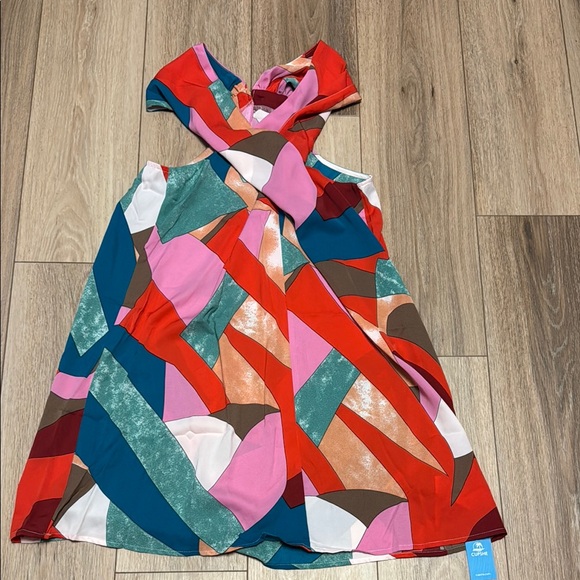 Cupshe NWT L Colorful Geometric Pattern TWIST FRONT KEYHOLE BACK MINI Dress - Picture 1 of 6